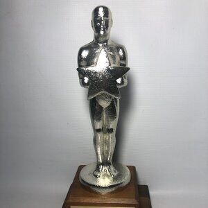 1990 TeleStar Award Trophy Oscar Like for Best Producer Metal w/ Wood Base